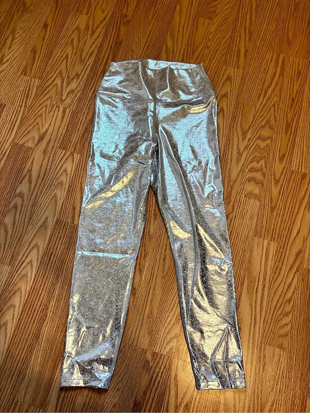 Carbon38 High Rise Metallic Shiny Ankle Leggings Silver Womens Size M
